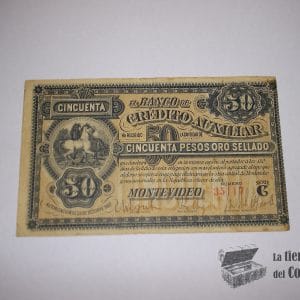 Uruguay - 50 pesos oro sellado - 1887 - El Banco de Crédito Auxiliar - serie C